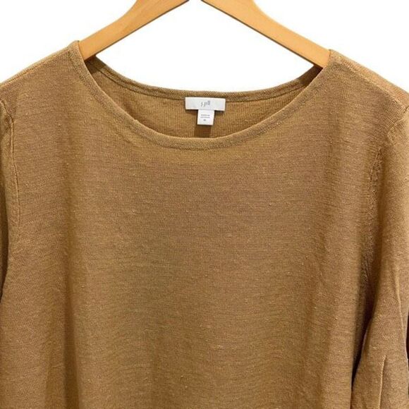 J. JILL Linen Blend Knit Round Neck 3/4 Sleeve Sweater Top Camel X-Large XL - Picture 2 of 8